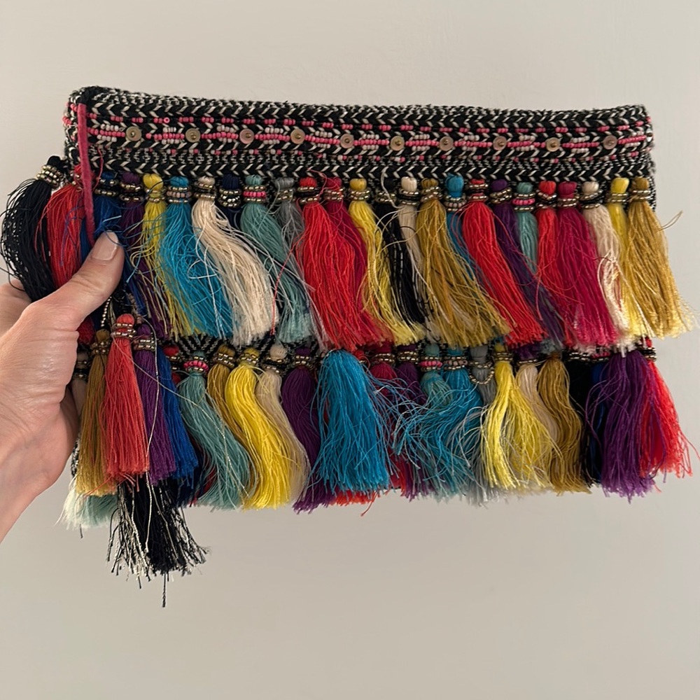 Christophe sauvat tassel embellished woven clutch